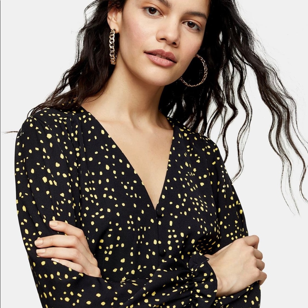 Topshop Millie Twill Tea Top Black Multi Size 4 US